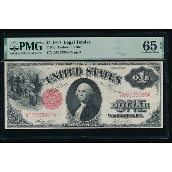 1917 $1 Legal Tender Note PMG 65EPQ