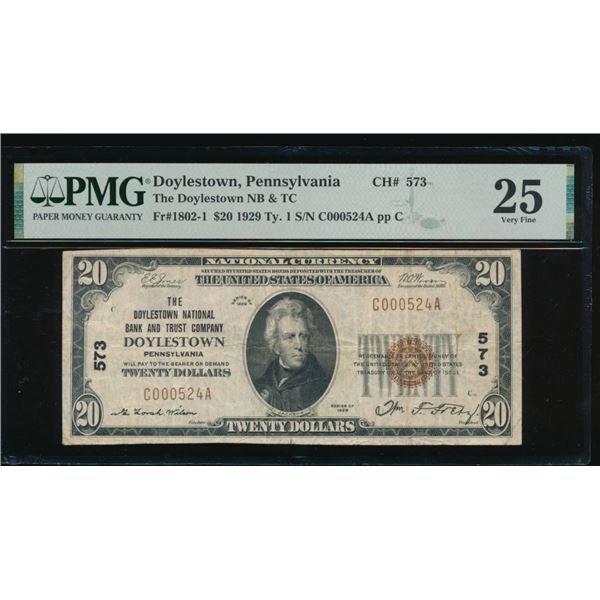 1929 $20 Doylestown PA National PMG 25