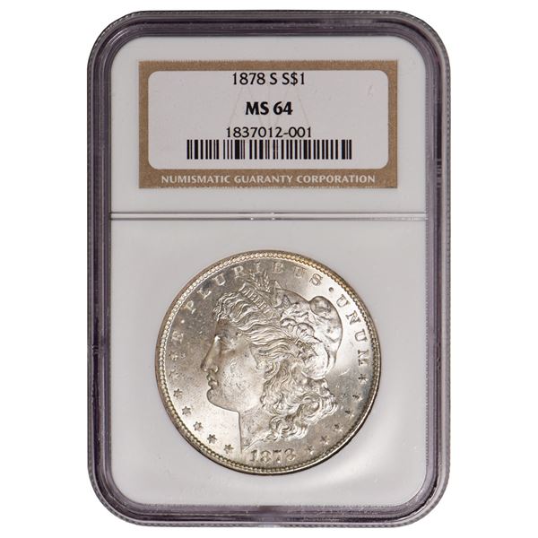 1878-S $1 TONING Morgan Silver Dollar Coin PCGS MS64