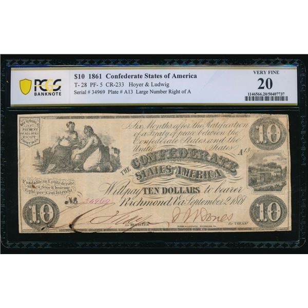 1861 $10 T-28 Confederate PCGS 20