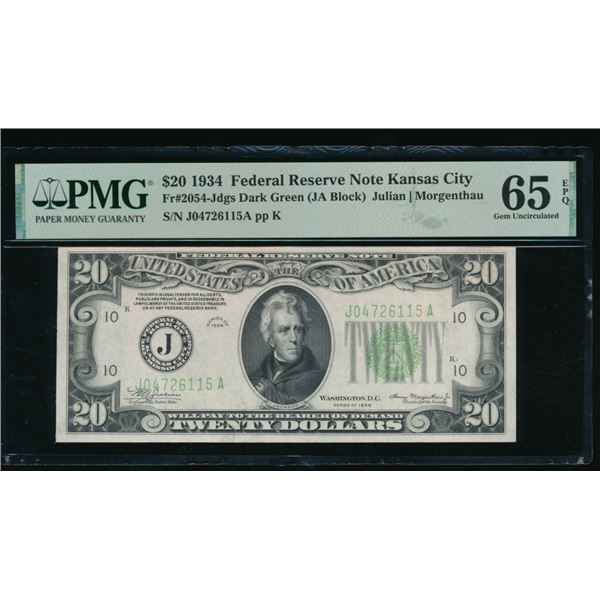 1934 $20 Kansas City FRN PMG 65EPQ