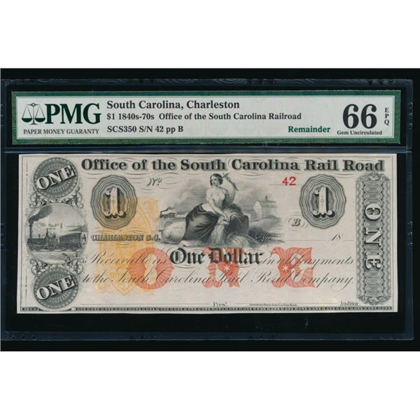 1840's-70's $1 Charleston SC Obsolete PMG 66EPQ