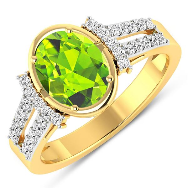 14KT Yellow Gold 1.6ctw Peridot and Diamond Ring
