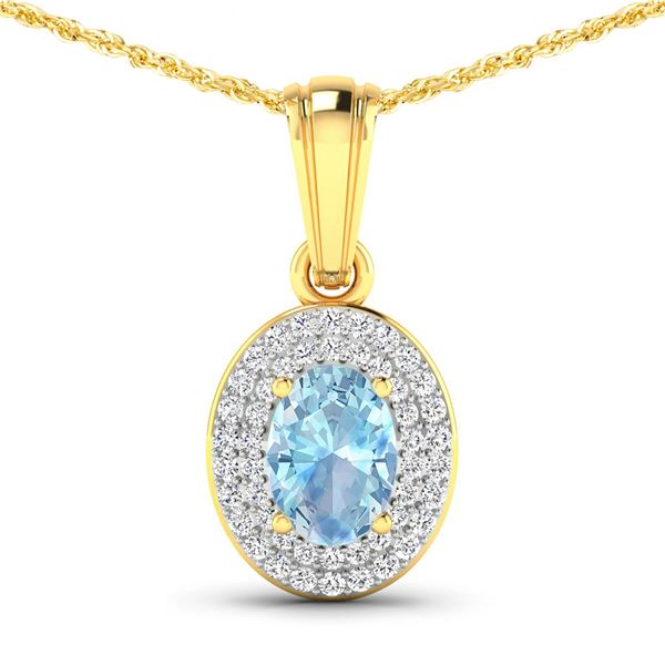 14KT Yellow Gold 0.51ctw Aquamarine and Diamond Pendant