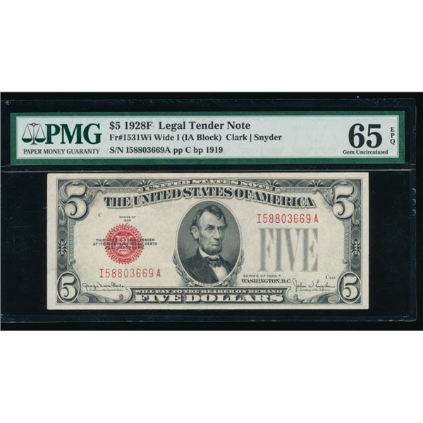 1928F $5 Legal Tender Note PMG 65EPQ