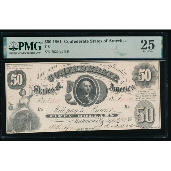 1861 $50 T-8 Confederate PMG 25