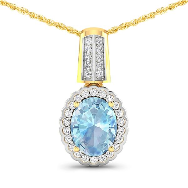 14KT Yellow Gold 1.4ctw Aquamarine and Diamond Pendant