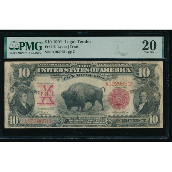 1901 $10 Bison Legal Tender Note PMG 20