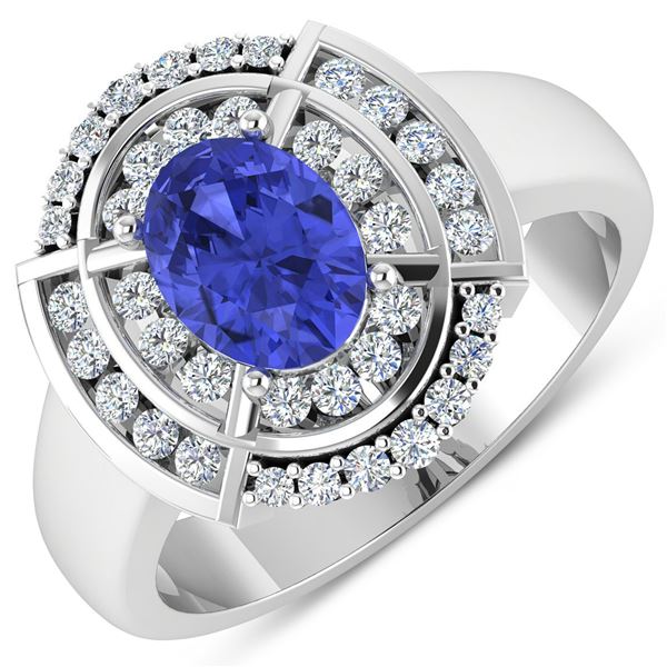 14KT White Gold 1.09ct Tanzanite and Diamond Ring