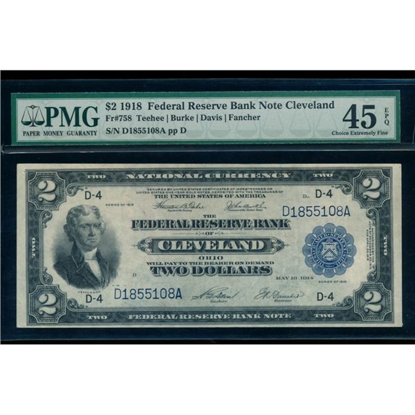 1918 $2 Cleveland FRBN PMG 45EPQ