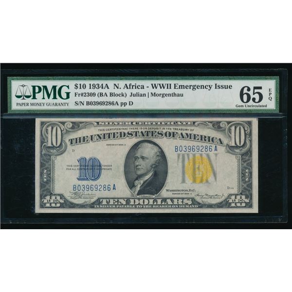1934A $10 N Africa Silver Certificate PMG 65EPQ