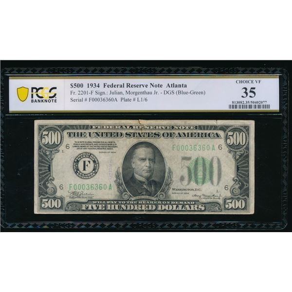 1934 $500 Atlanta FRN PCGS 35