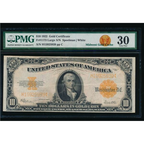 1922 $10 Gold Certificate PMG 30
