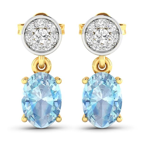 14KT Yellow Gold 1.02ctw Aquamarine and Diamond Earrings
