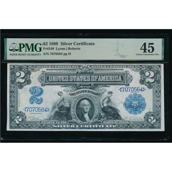 1899 $2 Mini Porthole Silver Certificate PMG 45