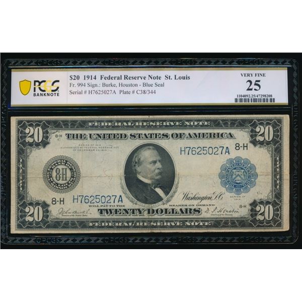 1914 $20 St Louis FRN PCGS 25