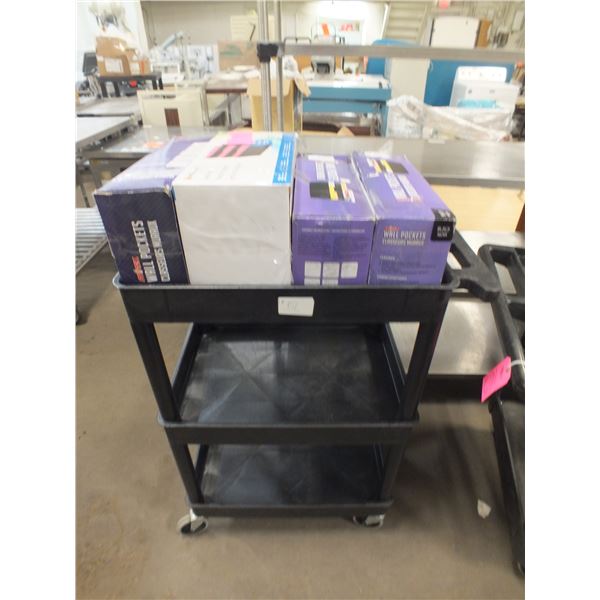 Black Cart On Wheels w/ File Wall Pockets