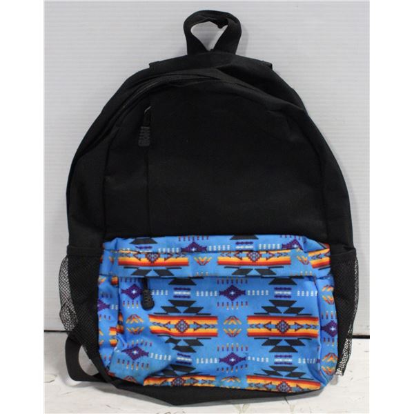 INDIGENOUS STYLE BLUE AND BLACK BACKPACK