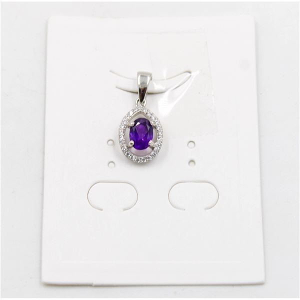 #231-NATURAL PURPLE AMETHYST & CZ PENDANT