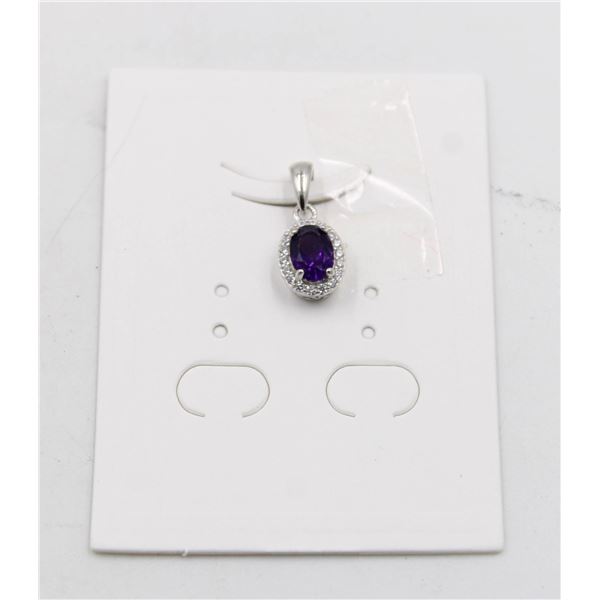 #224-NATURAL PURPLE AMETHYST & CZ PENDANT
