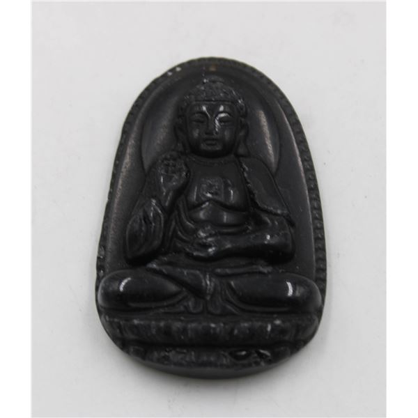 #165-NATURAL BLACK OBSIDIAN BUDDHIST PENDANT