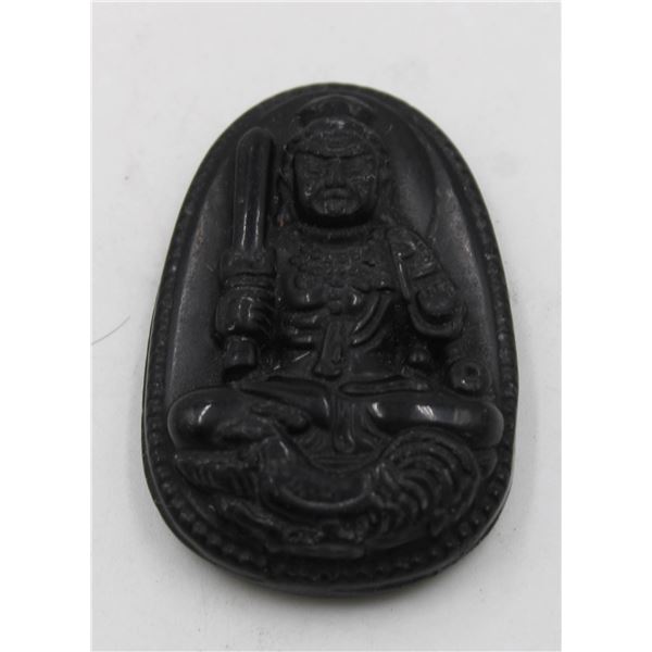 #161-NATURAL BLACK OBSIDIAN BUDDHIST PENDANT