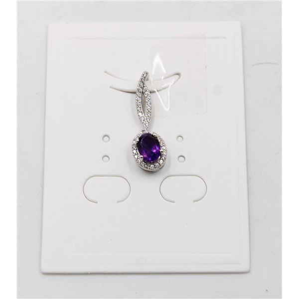 #228-NATURAL PURPLE AMETHYST & CZ PENDANT