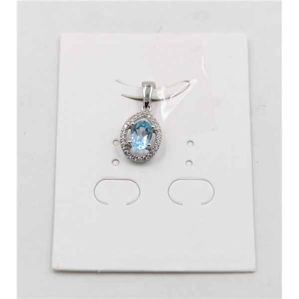 #251-NATURAL SKY BLUE TOPAZ & CZ PENDANT
