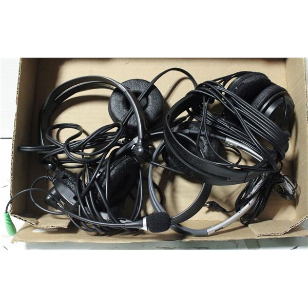 BOX OF HEADPHONES
