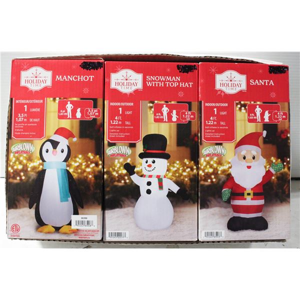 BOX WITH 3 INFLATABLE LIGHTS UP XMAS DECORATIONS