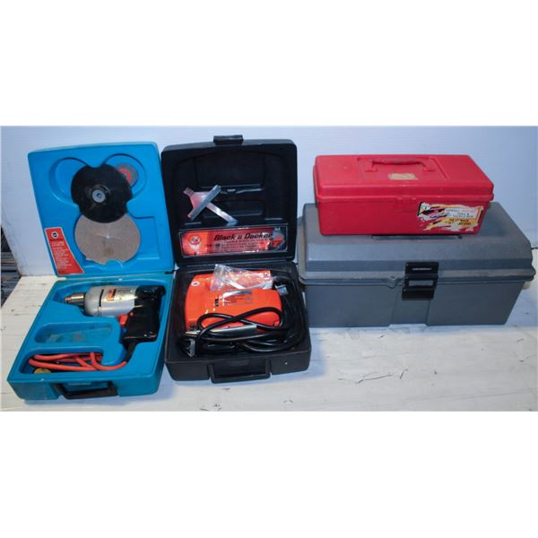 BLACK & DECKER JIGSAW, 3/8 DRILL & TOOL BOX