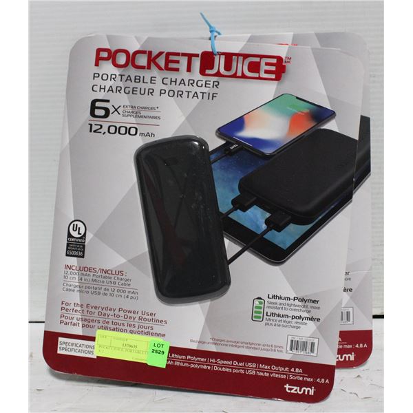 POCKET JUICE, PORTABLE CHARGER X 2
