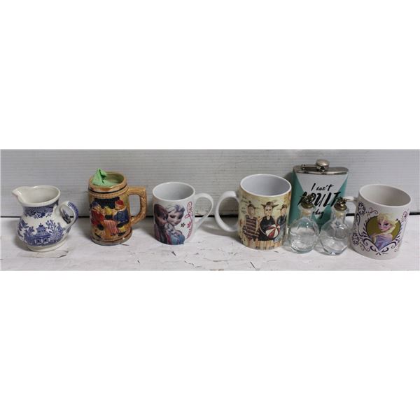 FLAT WITH COLLECTOR CUPS AND OTHER ITEMS