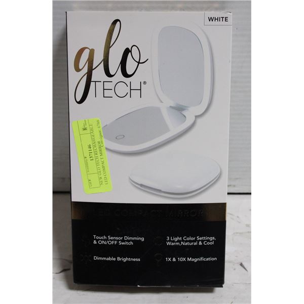 NEW GLO TECH RECHARGEABLE LED COMPACT MIRROR