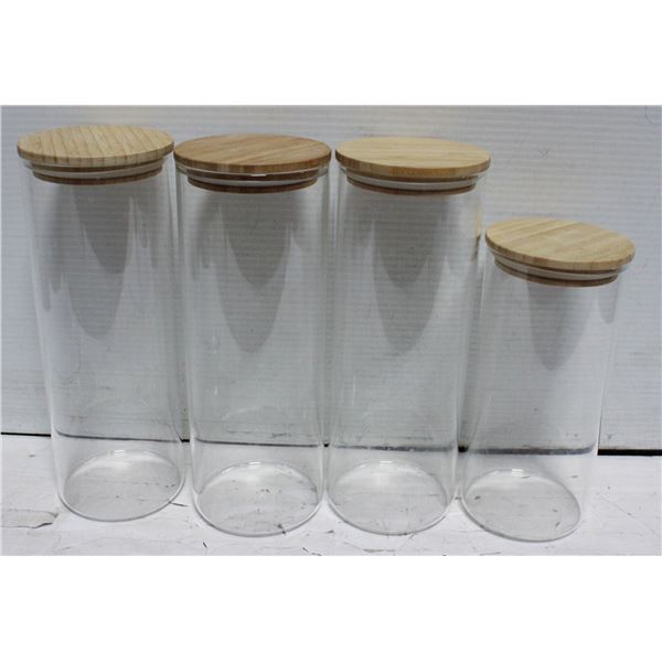 4 GLASS KITCHEN STORAGE CYLINDER CONTAINERS