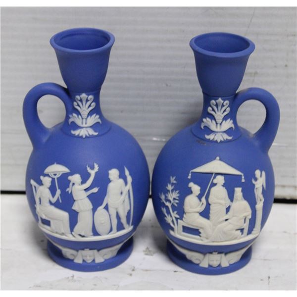 WEDGWOOD COBALT BLUE JASPERWARE 2 SMALL VASES