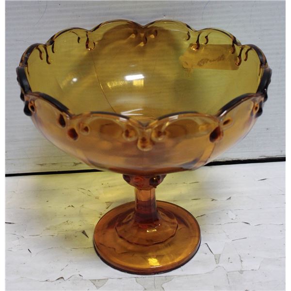 INDIANA GLASS AMBER TEARDROP PEDESTAL BOWL