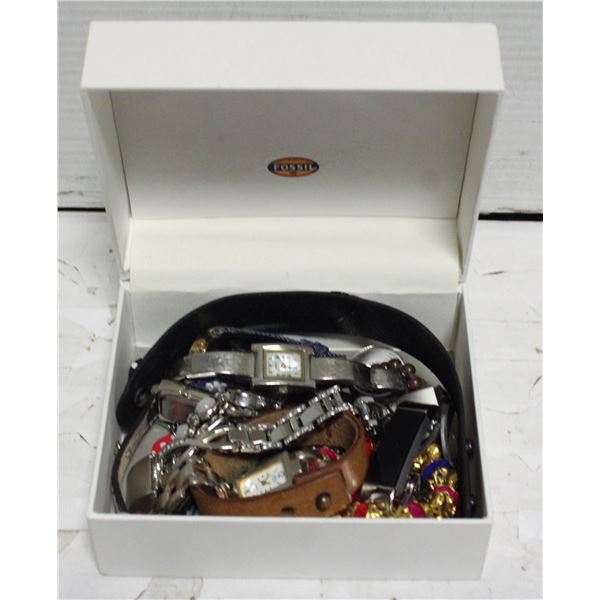 ESTATE WATCHES & JEWELRY IN BOX ALL TOGETHER