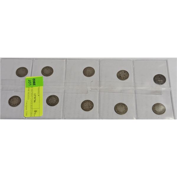 ELEVEN 10 CENT CANADIAN COINS (1922 - 1948 MIXED)