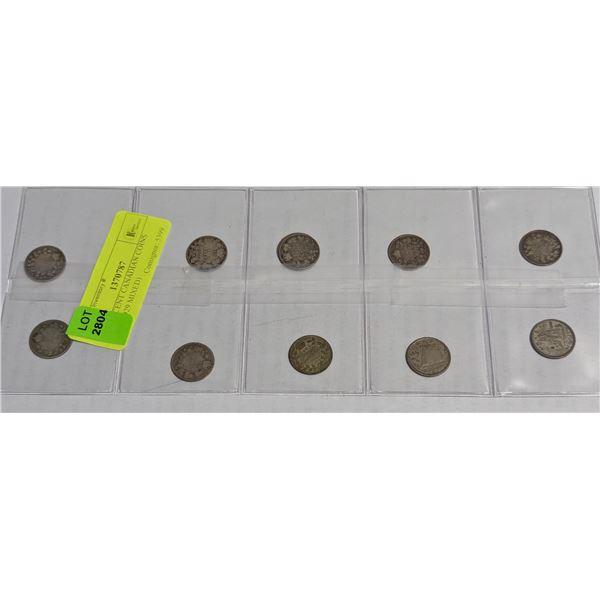 TEN 10 CENT CANADIAN COINS (1903- 1929 MIXED)