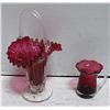 Image 1 : CRANBERRY GLASS BASKET & SMALL JUG