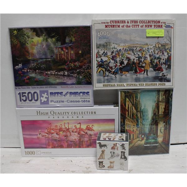 5 NEW WRAPPED PUZZLES 1000,1500, 100 PIECES