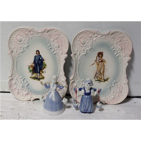 2 DUTCH GIRL FIGURES & 2 BLUEBOY CERAMIC - ESTATE