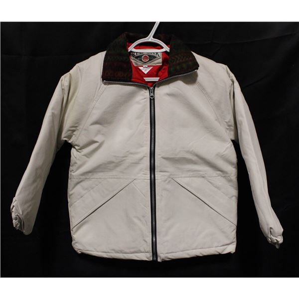 NEW WHITE INSULATED JACKET RED/GREEN COLLAR SMALL