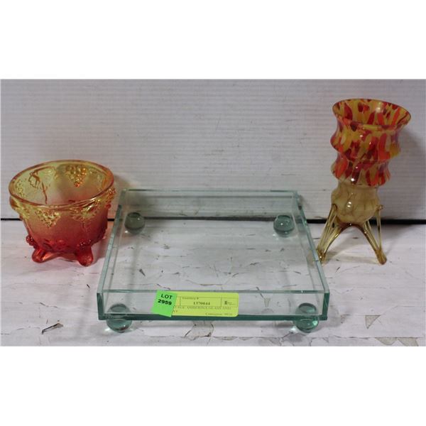 VINTAGE AMBERINA GLASS AND TRAY
