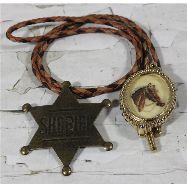 ESTATE VINTAGE HORSE BOLO TIE & SHERIFFS BADGE