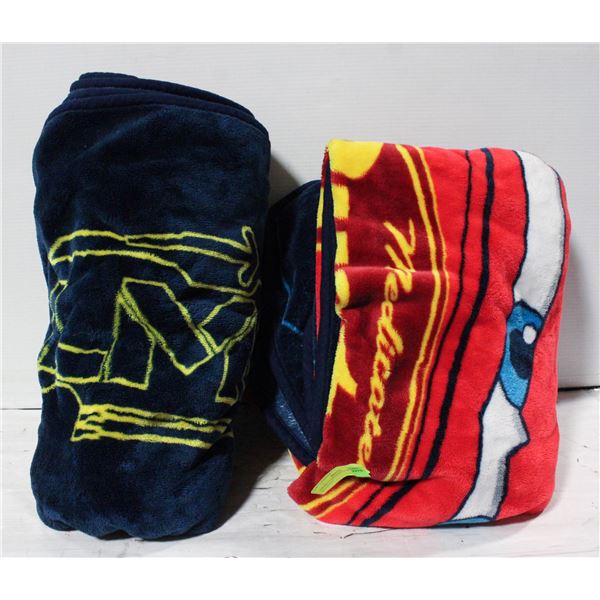 2 DISNEY CARS FLEECE SINGLE BED BLANKETS