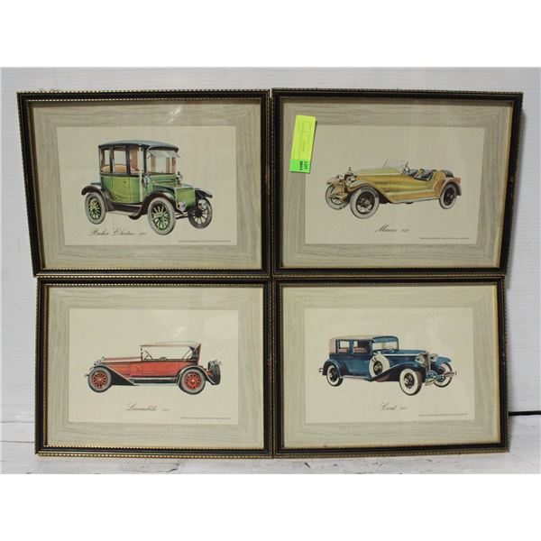 4 FRAMED CAR PICTURES - 13"X10" - ESTATE
