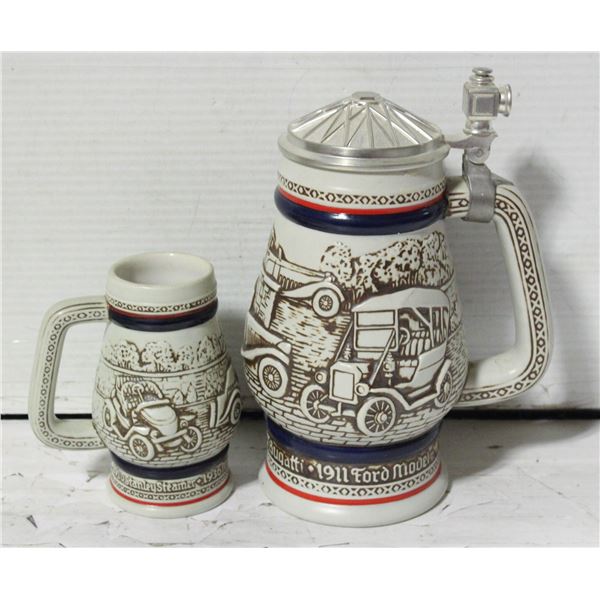 2 MATCHING VINTAGE 1911 FORD MODEL-T STEINS -