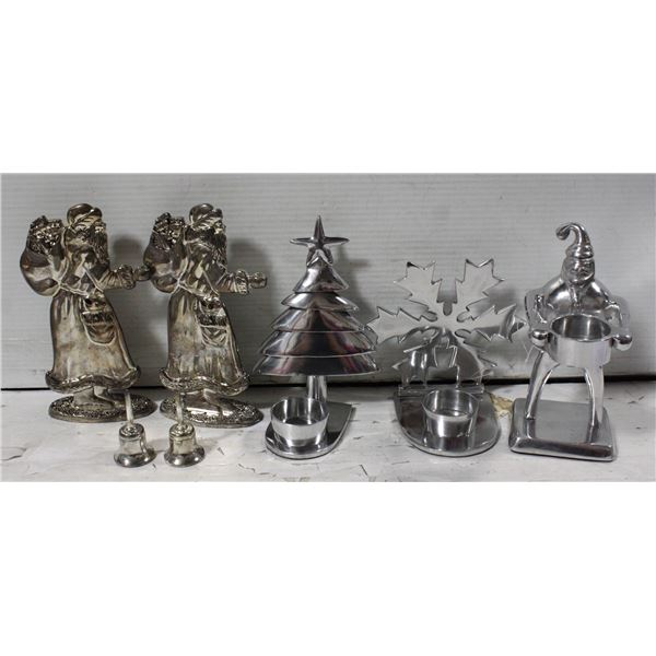 LOT OF 5 SILVER CHRISTMAS CANDLE HOLDERS